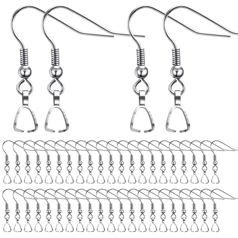 Hypoallergenic Stainless Steel French Earring Hooks  50pcs Wire Ear Ball Hooks With Pendant Clasp for Jewelry Making Crafts DIY Silver