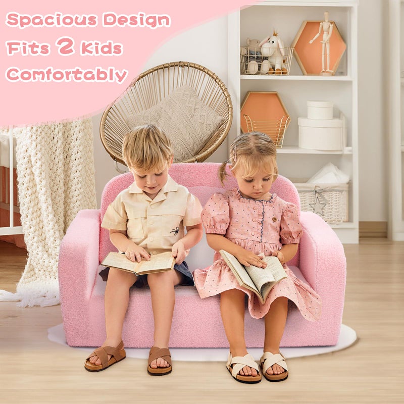 Foryoomi Extra Wide Kids Couch, 2-in-1 Soft Toddler Couch with Blanket, Comfy Toddler Chair, Convertible Sofa with Cute Rainbow Design, Pink - Image 2
