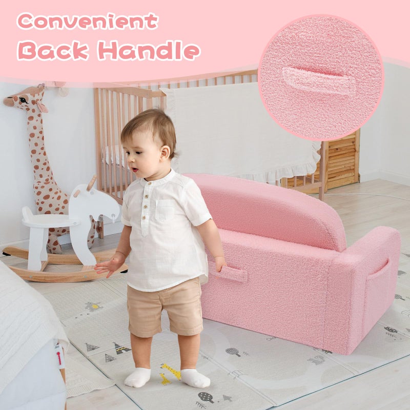 Foryoomi Extra Wide Kids Couch, 2-in-1 Soft Toddler Couch with Blanket, Comfy Toddler Chair, Convertible Sofa with Cute Rainbow Design, Pink - Image 5