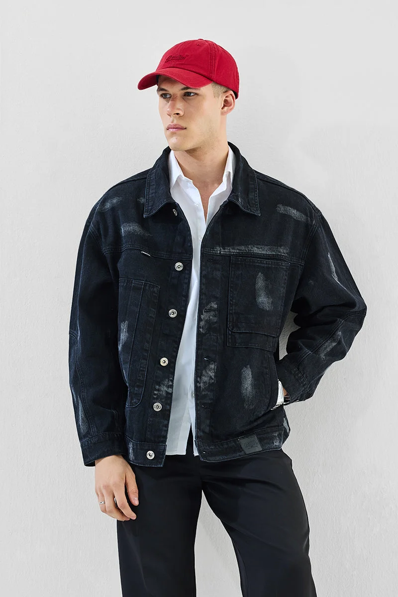 SNITCH جاكيت جينز مغسول بقصة مريحة