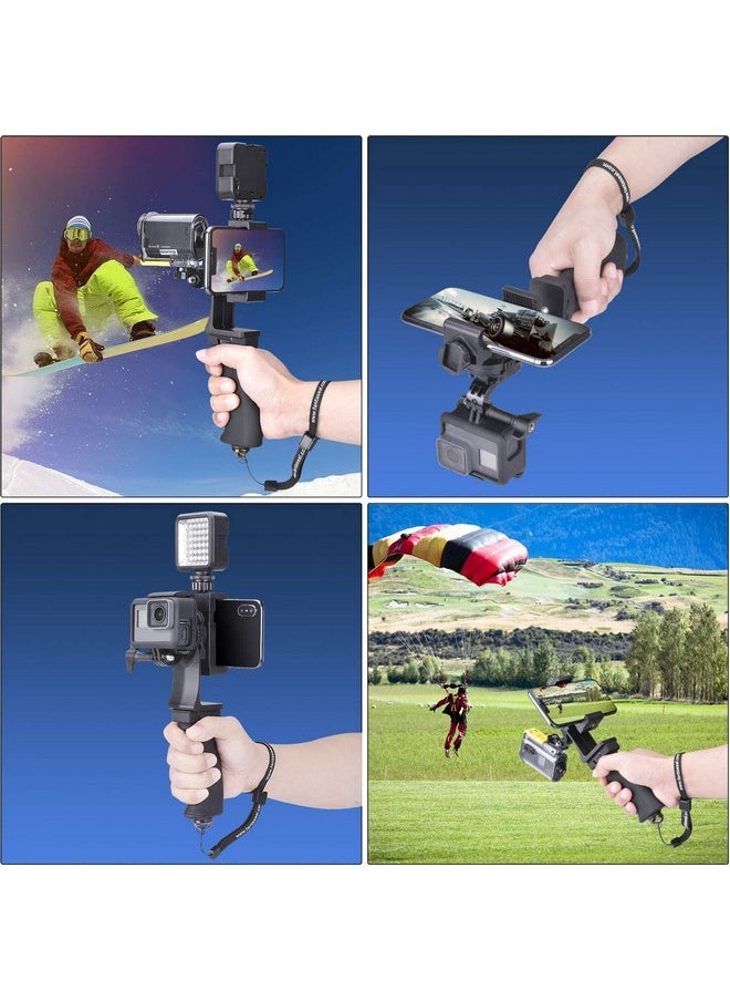Fantaseal - 2In1 Ergonomic Portable Action Camera+Smartphone Syn Hand Grip Stabilizer Combo Mount Video Vlogging Rig Holder Kit For Gopro Iphone Interview Travel Youtube Tiktok Streamingmic+Light Adapter - Image 1