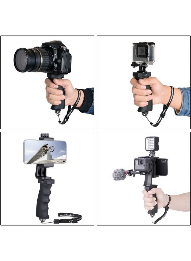 Fantaseal - 2In1 Ergonomic Portable Action Camera+Smartphone Syn Hand Grip Stabilizer Combo Mount Video Vlogging Rig Holder Kit For Gopro Iphone Interview Travel Youtube Tiktok Streamingmic+Light Adapter - Image 1