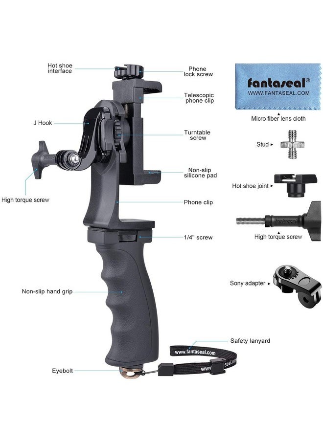 Fantaseal - 2In1 Ergonomic Portable Action Camera+Smartphone Syn Hand Grip Stabilizer Combo Mount Video Vlogging Rig Holder Kit For Gopro Iphone Interview Travel Youtube Tiktok Streamingmic+Light Adapter - Image 1