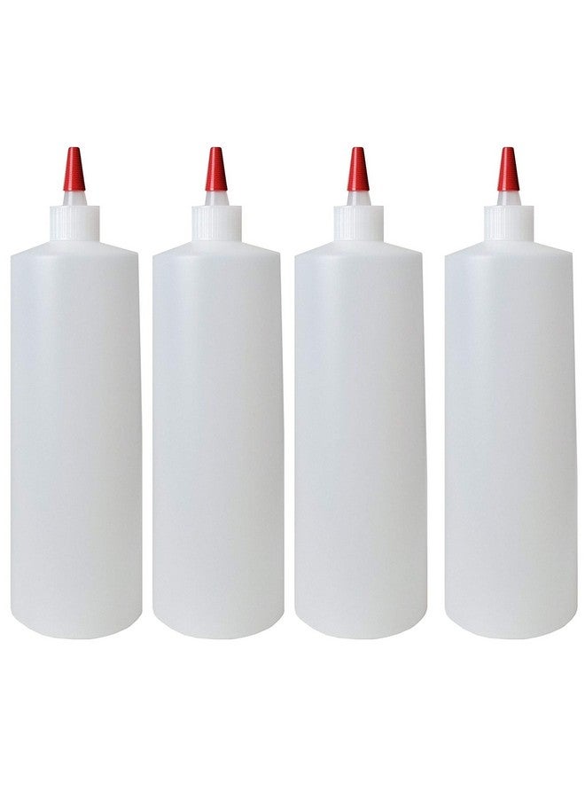 Kelkaa 32Oz 28/410 Hdpe Plastic Cylinder Squeeze Bottles With Dispensing Yorker Long Red Sealer Tip Caps, For Food, Crafts, Diy Liquid Products, Multi-Use Refillable Bottles (Pack Of 4) - Image 1