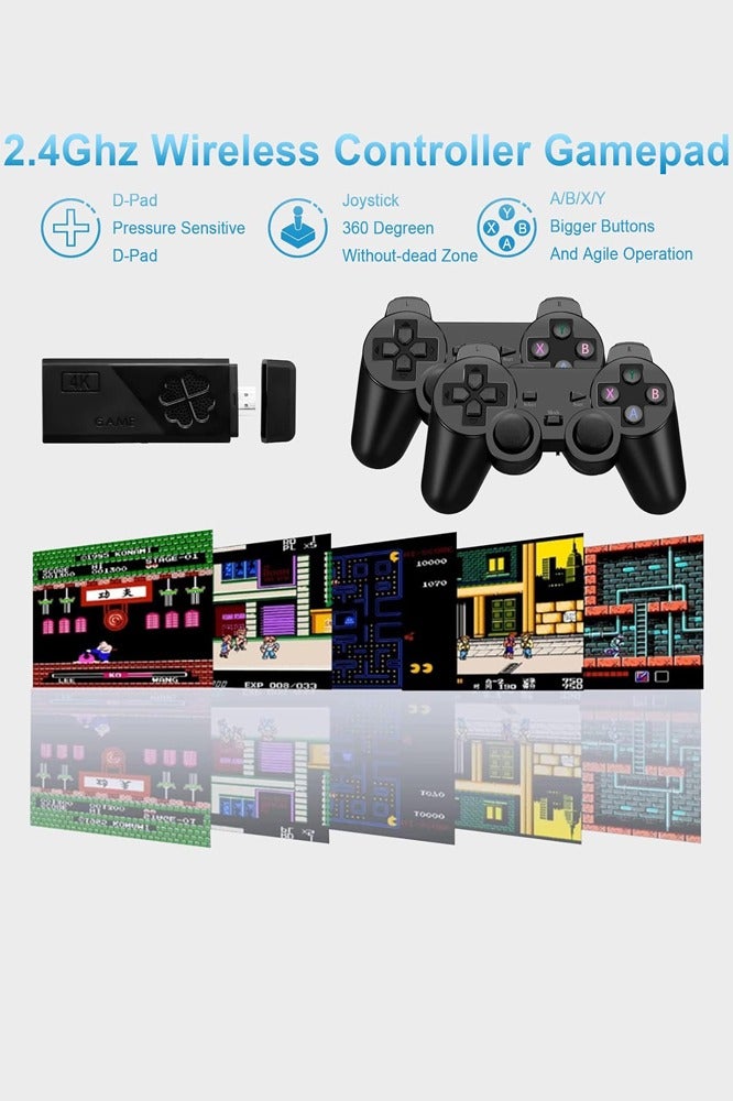 Joshberg Wireless Game Console Stick, Upgrade Retro Video Gaming Stick Built in 20000+ Games with 9 Emulators,4K HDMI Output with 2 Pack 2.4G Wireless Controllers，Game Emulator Console 2025（64GB） Black - Image 4