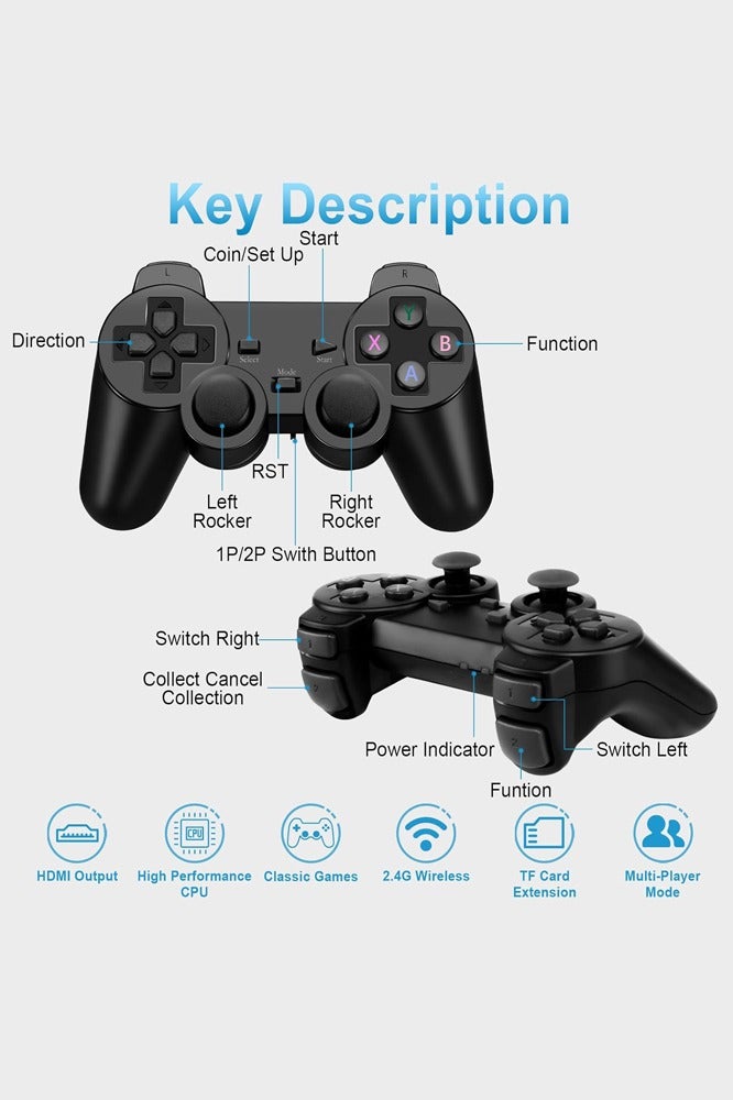 Joshberg Wireless Game Console Stick, Upgrade Retro Video Gaming Stick Built in 20000+ Games with 9 Emulators,4K HDMI Output with 2 Pack 2.4G Wireless Controllers，Game Emulator Console 2025（64GB） Black - Image 5