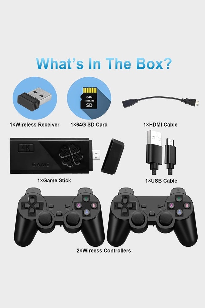 Joshberg Wireless Game Console Stick, Upgrade Retro Video Gaming Stick Built in 20000+ Games with 9 Emulators,4K HDMI Output with 2 Pack 2.4G Wireless Controllers，Game Emulator Console 2025（64GB） Black - Image 3