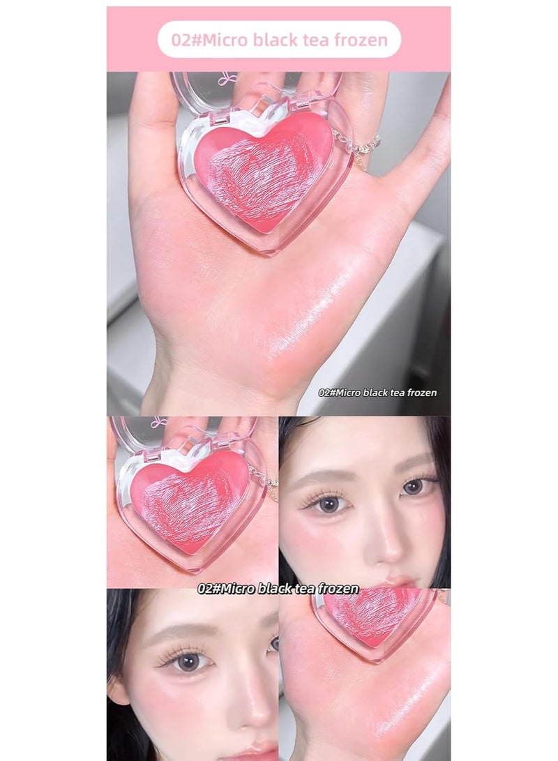 Gege Bear Cream Blush For Cheeks | Smooth and Buildable texture | Long-Wear & Cute Jelly Finish | Easy-To-Blend And Moisturizing Formula | Aesthetic Compact With Pastel Tones | Heart-Shaped For Makeup Lovers | Creamy Tint Blusher For Women And Teens Girls (02# Micro Black Tea Frozen, 3.8g) - Image 2