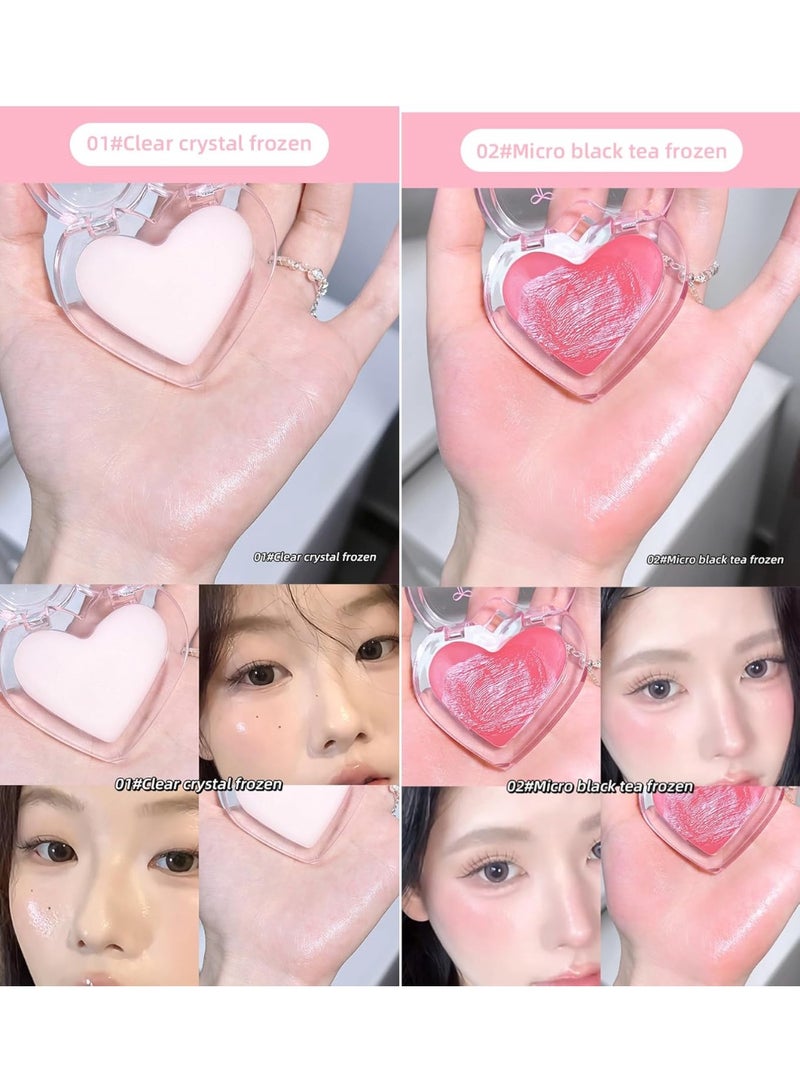 Gege Bear Cream Blush For Cheeks | Smooth and Buildable texture | Long-Wear & Cute Jelly Finish | Easy-To-Blend And Moisturizing Formula | Aesthetic Compact With Pastel Tones | Heart-Shaped For Makeup Lovers | Creamy Tint Blusher For Women And Teens Girls (02# Micro Black Tea Frozen, 3.8g) - Image 3