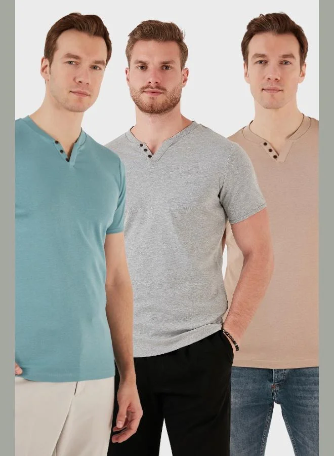 بوراتي تيشيرت رجالي قطن بياقة  بقصة ضيقة وتفاصيل أزرار من بوراتي  قطع