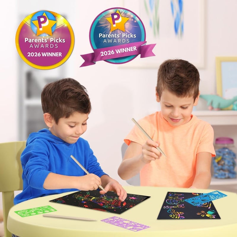 FUNNYB&G Scratch Paper Art for Kids - 100 Pcs Magic Scratch Paper Off Set Scratch Crafts Arts Supplies Kits Pads Sheets for Party Games Birthday Gift - Image 2