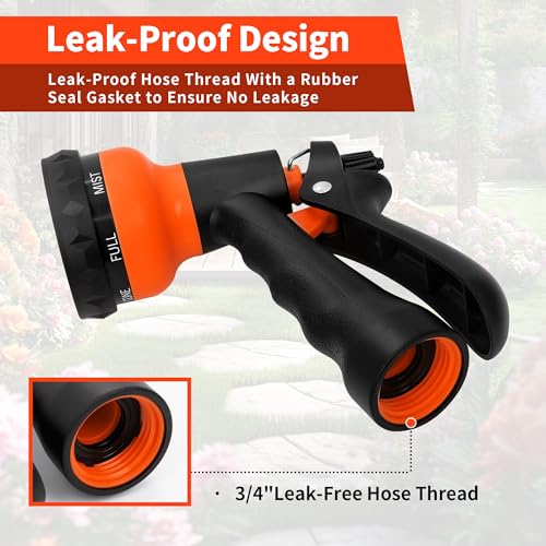NEXCOVER Garden Hose Nozzle Sprayer - 7 Adjustable Watering Patterns Nozzle for Water Hose, Non-Slip Garden Spray Nozzle for Car Washing, Watering Plants, Pets Showering, Lawns Cleaning, Orange - Image 5
