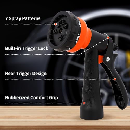 NEXCOVER Garden Hose Nozzle Sprayer - 7 Adjustable Watering Patterns Nozzle for Water Hose, Non-Slip Garden Spray Nozzle for Car Washing, Watering Plants, Pets Showering, Lawns Cleaning, Orange - Image 2
