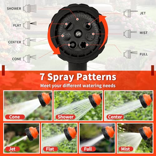 NEXCOVER Garden Hose Nozzle Sprayer - 7 Adjustable Watering Patterns Nozzle for Water Hose, Non-Slip Garden Spray Nozzle for Car Washing, Watering Plants, Pets Showering, Lawns Cleaning, Orange - Image 3