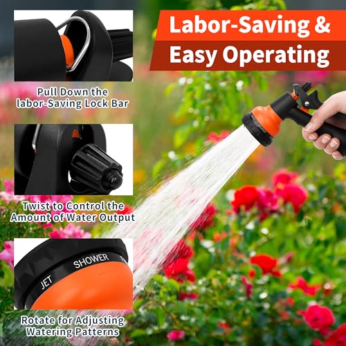 NEXCOVER Garden Hose Nozzle Sprayer - 7 Adjustable Watering Patterns Nozzle for Water Hose, Non-Slip Garden Spray Nozzle for Car Washing, Watering Plants, Pets Showering, Lawns Cleaning, Orange - Image 4