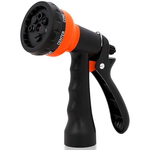 NEXCOVER Garden Hose Nozzle Sprayer - 7 Adjustable Watering Patterns Nozzle for Water Hose, Non-Slip Garden Spray Nozzle for Car Washing, Watering Plants, Pets Showering, Lawns Cleaning, Orange - Image 1