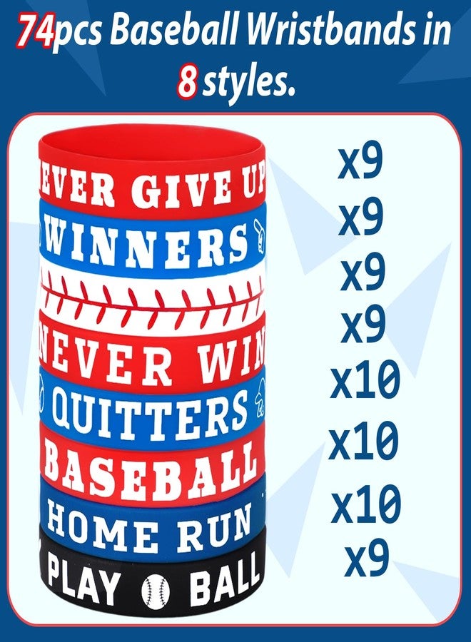 Moon Boat 74PCS Baseball Party Favors Bracelets Bulk: Rubber Silicone Wristbands, Goodie Bags Team Gifts for Kids Boys - Image 4
