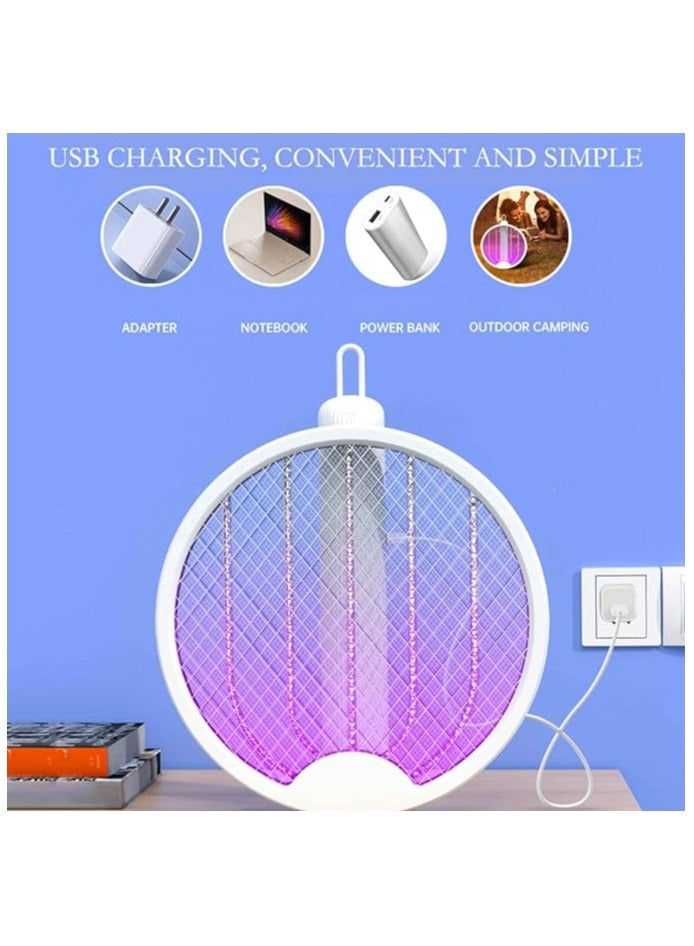 Bluejw Electric Fly Swatter, 2 in 1 Bug Zapper Racket,  USB Rechargeable Fly Zapper for Home and Outdoor Powerful Grid 2-Layer Safety Mesh（White）  - Image 2