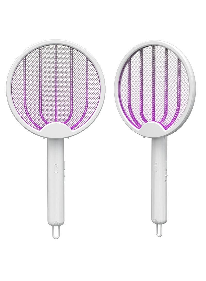 Bluejw Electric Fly Swatter, 2 in 1 Bug Zapper Racket,  USB Rechargeable Fly Zapper for Home and Outdoor Powerful Grid 2-Layer Safety Mesh（White）  - Image 3