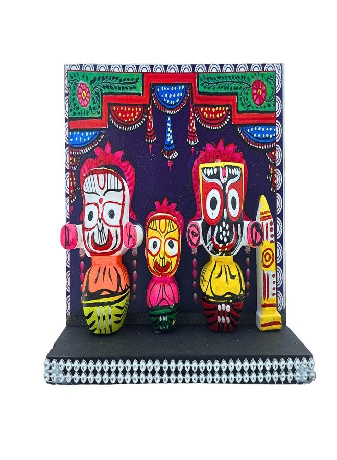 FernHaus Lord Jagannath, Balabhadra, Subhadra Idol with Sudarshan Chakra Statue in Wooden Stand, for Home Decor Mandir Pooja Religious Murti Temple Puja Office Table Showpiece (Multicolour1) - Image 1