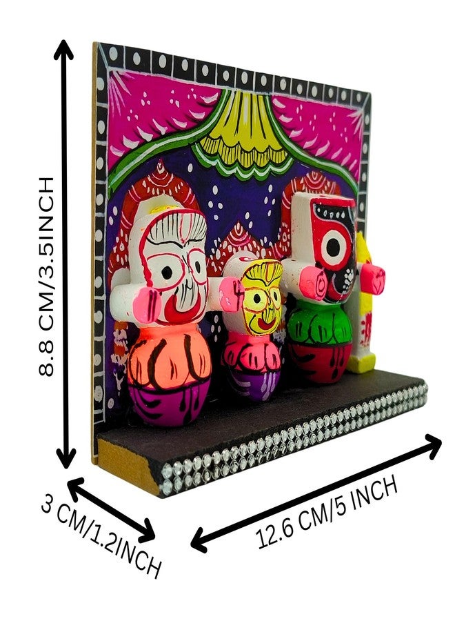 FernHaus Lord Jagannath, Balabhadra, Subhadra Idol with Sudarshan Chakra Statue in Wooden Stand, for Home Decor Mandir Pooja Religious Murti Temple Puja Office Table Showpiece (Multicolour1) - Image 5