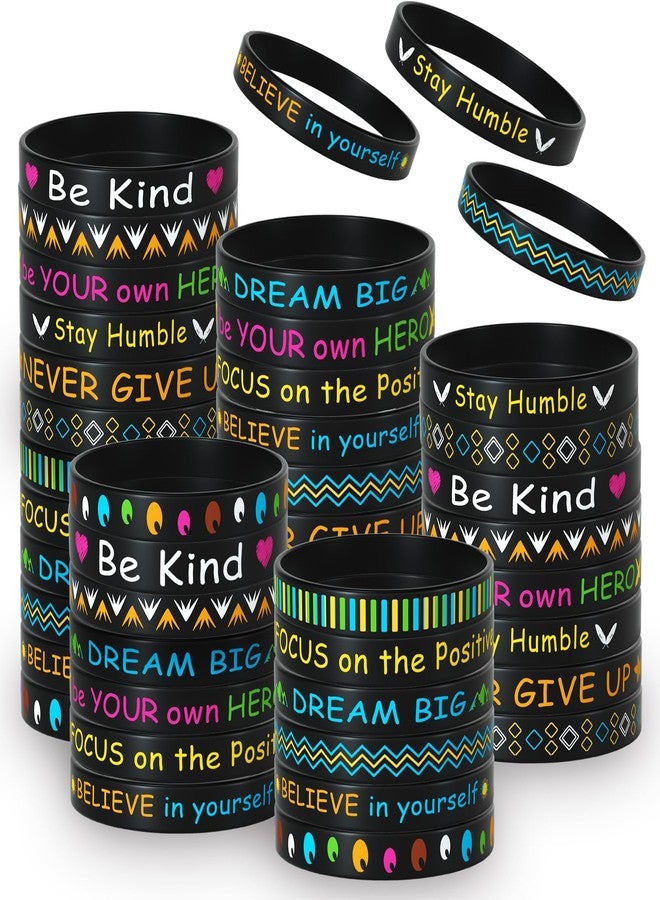 Morcheiong 60 Pieces Motivational Rubber Wristbands Black Inspirational Quote Silicone Bands Unisex Style- 12 Designs - Image 1