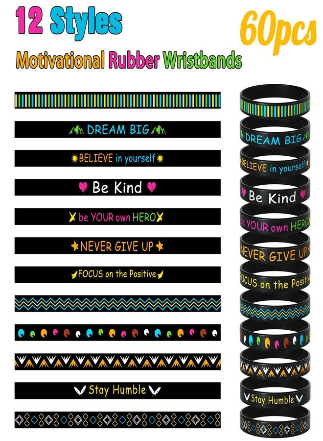 Morcheiong 60 Pieces Motivational Rubber Wristbands Black Inspirational Quote Silicone Bands Unisex Style- 12 Designs - Image 2