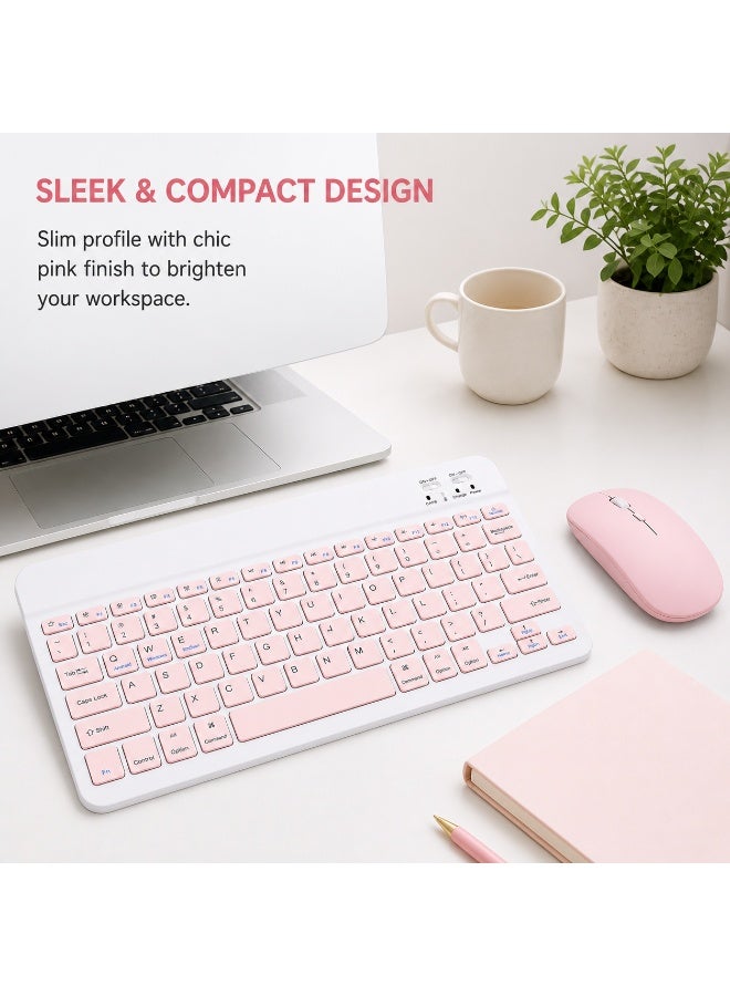 Hedge Wireless Bluetooth Keyboard and Mouse Combo Rechargeable Slim Keyboard Kit with Multi-Device Support Silent Click Mouse Long Battery Life Compact Portable Design for Laptop PC Tablet Pink - Image 4