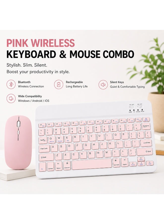Hedge Wireless Bluetooth Keyboard and Mouse Combo Rechargeable Slim Keyboard Kit with Multi-Device Support Silent Click Mouse Long Battery Life Compact Portable Design for Laptop PC Tablet Pink - Image 2