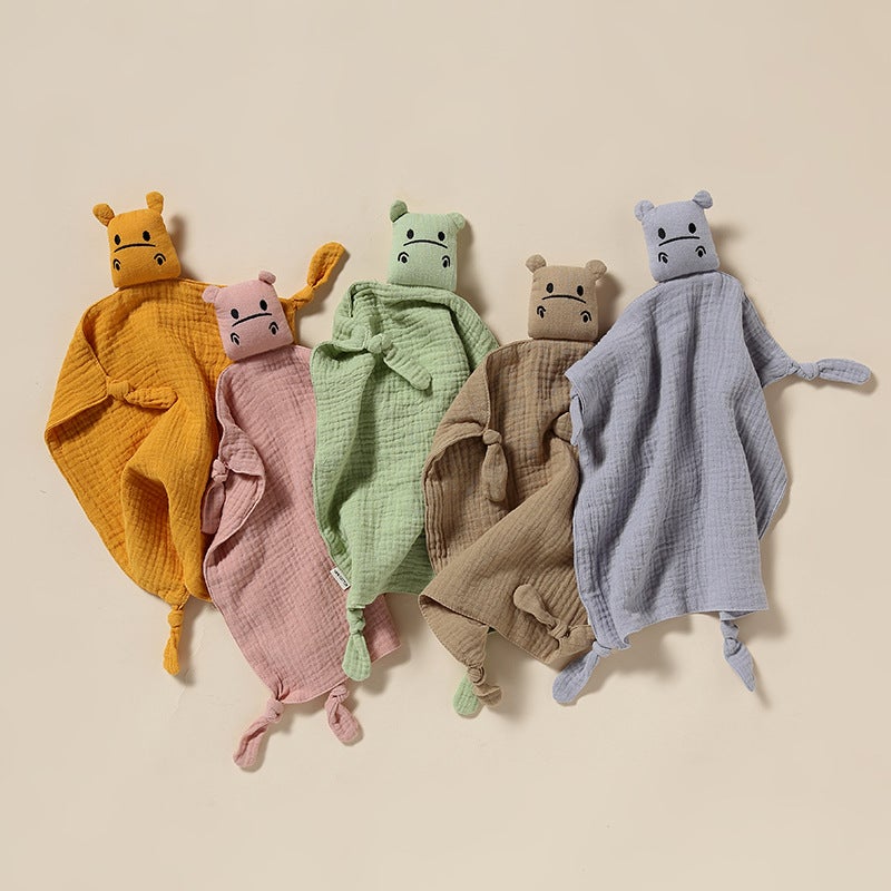 Baby Comfort Towel – Pure Cotton Gauze Hippo Plush Toy for Infants - Image 2