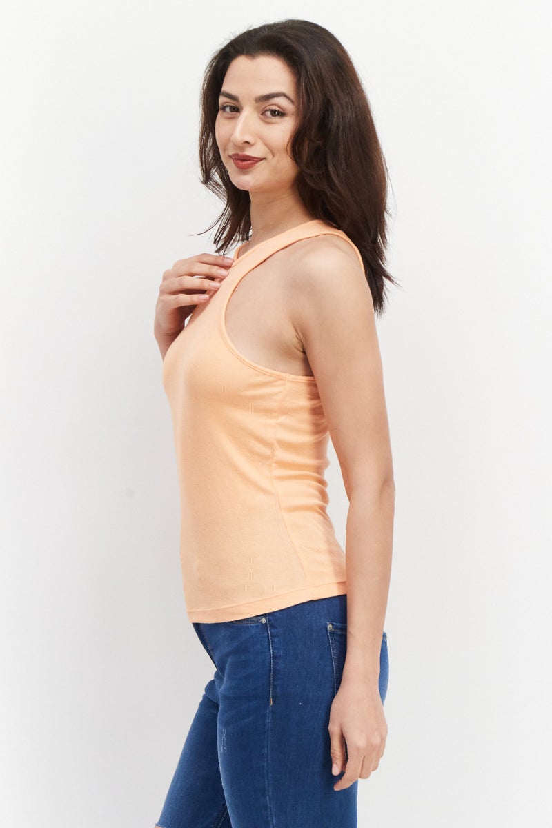 BCBGMAXAZRIA Women Crew Neck Sleeveless Plain Tank Top, Coral - Image 2