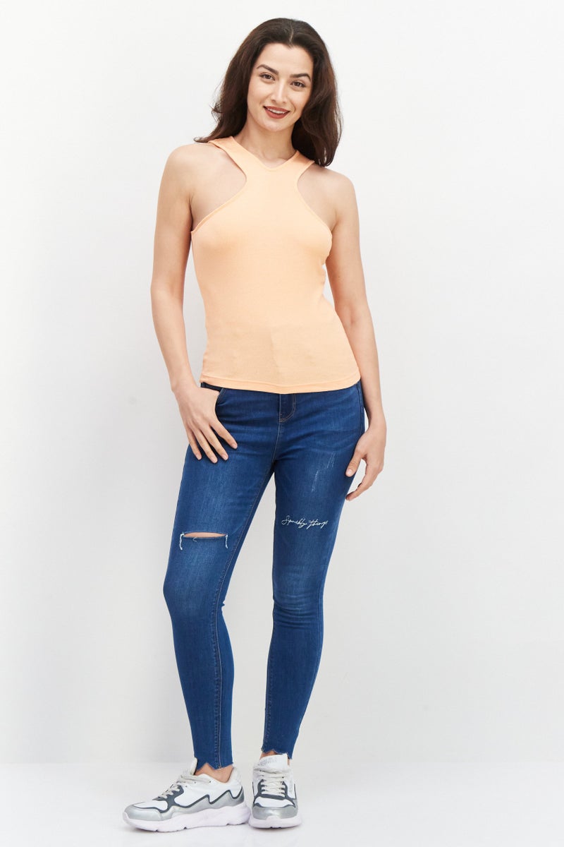 BCBGMAXAZRIA Women Crew Neck Sleeveless Plain Tank Top, Coral - Image 4