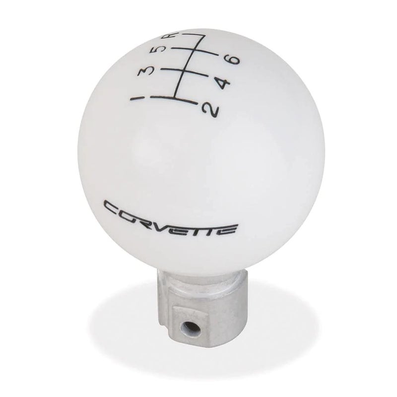 SR1 Performance C6 Corvette Script 6 Speed Shift Knob for 20052013 C6 Z06 ZR1 Grand Sport White Knob with Black Text