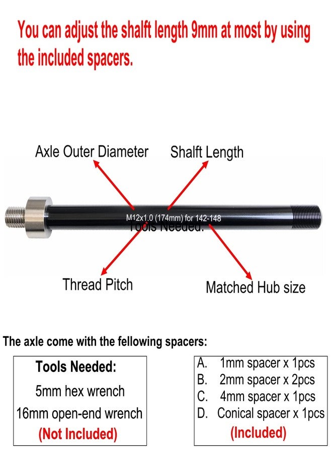 ODIER Bike Trailer Hitch Thru Axle Adapter 12mm Thru Axle with 1.0 Thread Pitch Shaft Length 174mm (M12-1.0-174mm) - Image 4