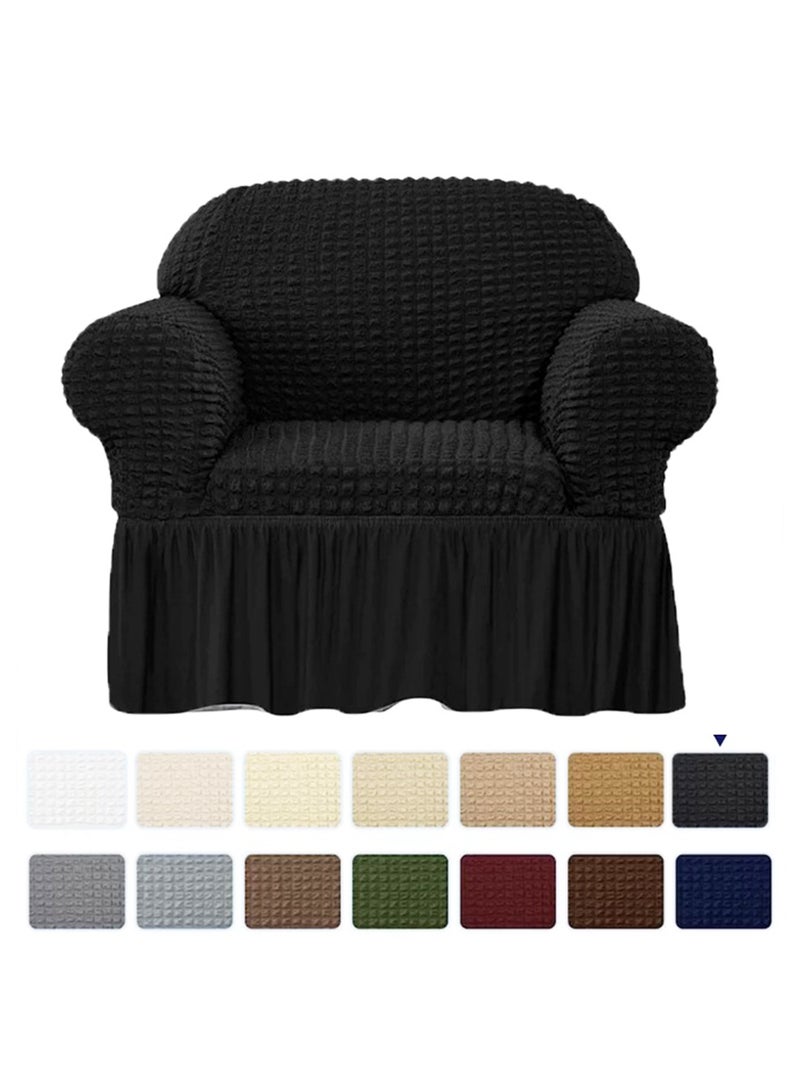 Arabest Elastic Sofa Cover with Skirt,Stretch Sofa Slipcover Furniture Protector Washable Soft Couch Cover for Living Room Elastic Fabric Sofa Cover with Skirt, For Living Room Bed Room For one seater sofa(Black)  - Image 3