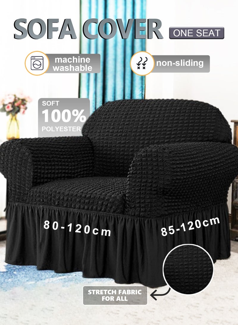 Arabest Elastic Sofa Cover with Skirt,Stretch Sofa Slipcover Furniture Protector Washable Soft Couch Cover for Living Room Elastic Fabric Sofa Cover with Skirt, For Living Room Bed Room For one seater sofa(Black)  - Image 1