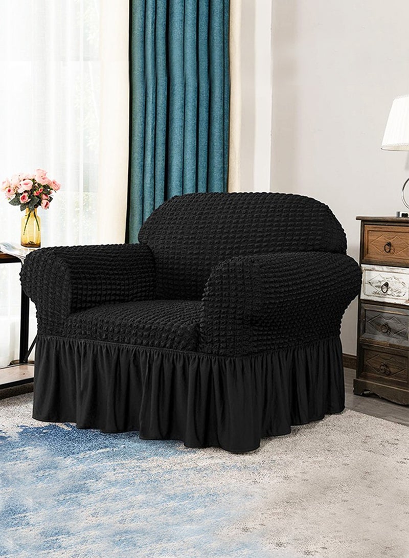 Arabest Elastic Sofa Cover with Skirt,Stretch Sofa Slipcover Furniture Protector Washable Soft Couch Cover for Living Room Elastic Fabric Sofa Cover with Skirt, For Living Room Bed Room For one seater sofa(Black)  - Image 2