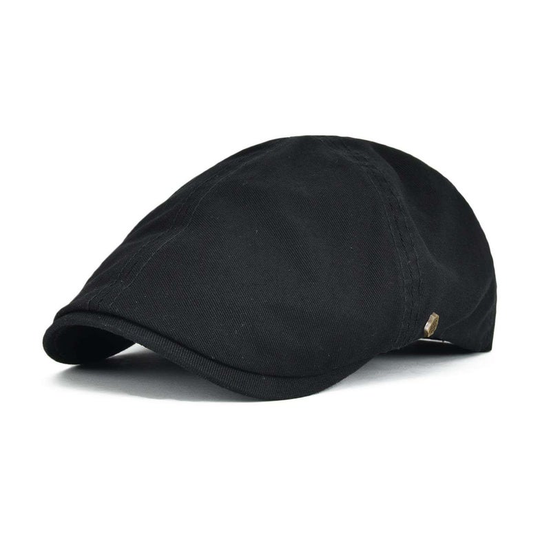 VOBOOM Cotton Flat Cabbie Hat Gatsby Ivy Irish Hunting Newsboy Cap (Black) - Image 1