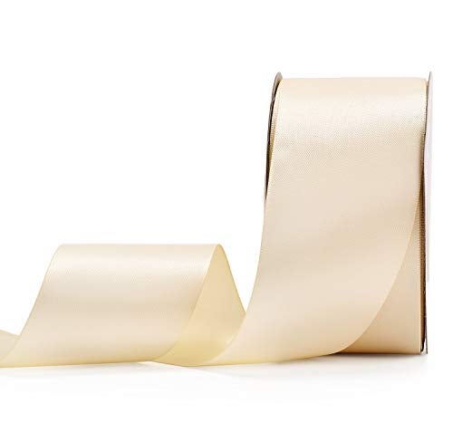 YAMA Ivory Double Face Satin Ribbon 2 Inch 25 Yards Beige Satin Ribbon for Gift Wrapping Crafts Flower Bouquet