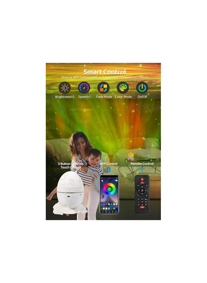 The Bros جهاز عرض المجرة، جهاز عرض النجوم على شكل بيضة ديناصور مع جهاز تحكم عن بُعد، ضوء ليلي مع مشغل موسيقى بلوتوث، مؤقت، أضواء مزاجية لغرفة نوم الأطفال، حفلات، ديكور منزلي - Image 4