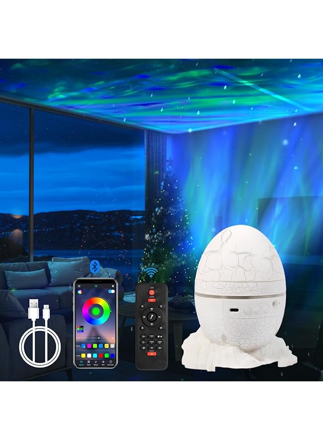 The Bros جهاز عرض المجرة، جهاز عرض النجوم على شكل بيضة ديناصور مع جهاز تحكم عن بُعد، ضوء ليلي مع مشغل موسيقى بلوتوث، مؤقت، أضواء مزاجية لغرفة نوم الأطفال، حفلات، ديكور منزلي - Image 1
