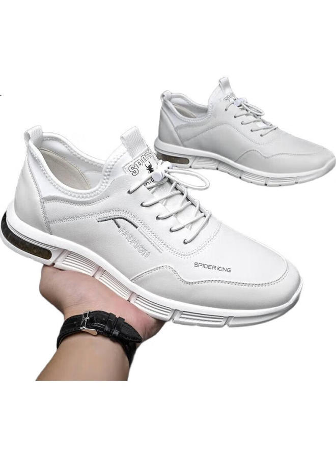 Spider King Men'S Genuine Leather Soft Surface Soft Sole Sports Shoes Lightweight Wear-Resistant Casual Shoes 02965 White 43 - Image 2