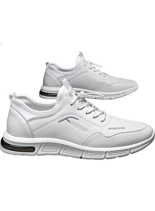 Spider King Men'S Genuine Leather Soft Surface Soft Sole Sports Shoes Lightweight Wear-Resistant Casual Shoes 02965 White 43 - Image 1