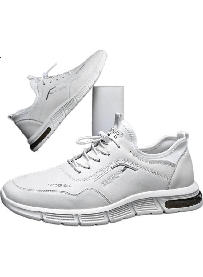 Spider King Men'S Genuine Leather Soft Surface Soft Sole Sports Shoes Lightweight Wear-Resistant Casual Shoes 02965 White 43 - Image 3