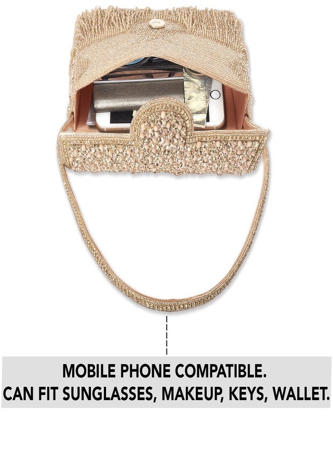 Peora Rose Gold Clutch Purses for Women Stone Studded Handmade Handbags Party Bridal Clutch - Image 2