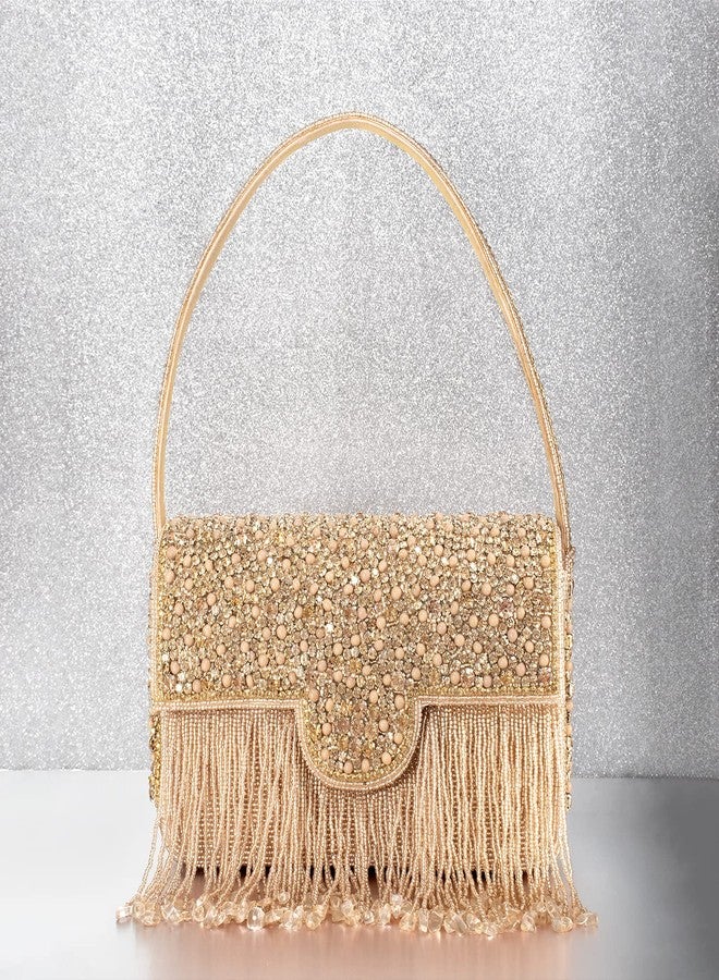 Peora Rose Gold Clutch Purses for Women Stone Studded Handmade Handbags Party Bridal Clutch - Image 5