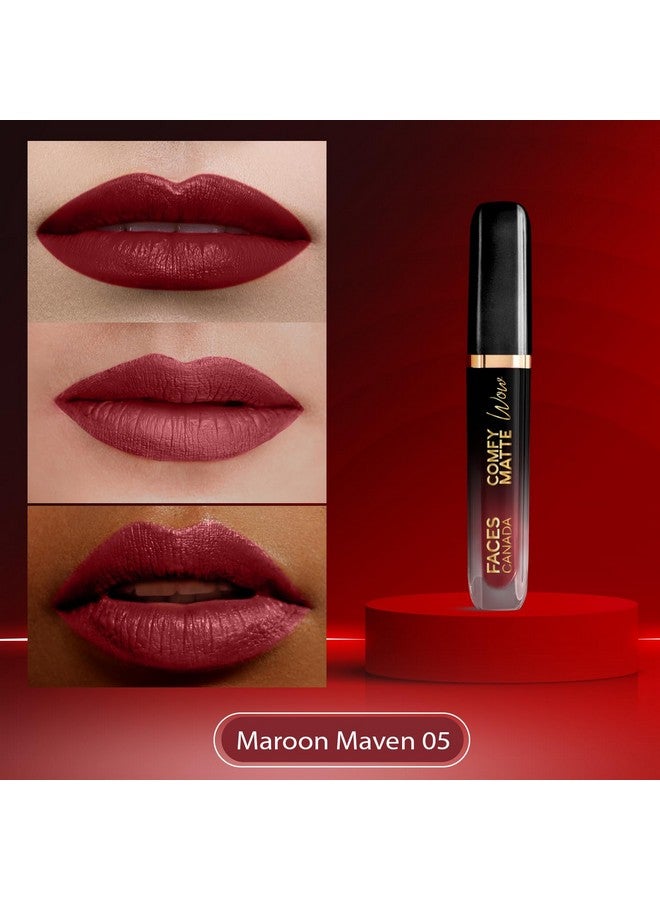 فاسيسكانادا أحمر شفاه سائل غير لامع من كومفي واو، لون مارون مافين 05، 3.8 مل | تطبيق بلمسة واحدة | شديد الصبغة | مريح في الارتداء | ينساب بسلاسة | يدوم طويلاً | مقاوم للتحويل - Image 2