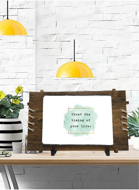Protective Printed White Rectangle Shape Marble Photo Frame for Table Top Trust The Timing Of Your Life