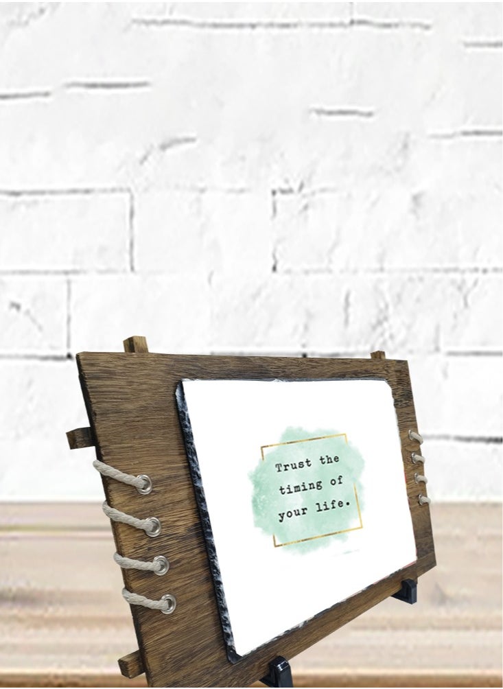 Protective Printed White Rectangle Shape Marble Photo Frame for Table Top Trust The Timing Of Your Life