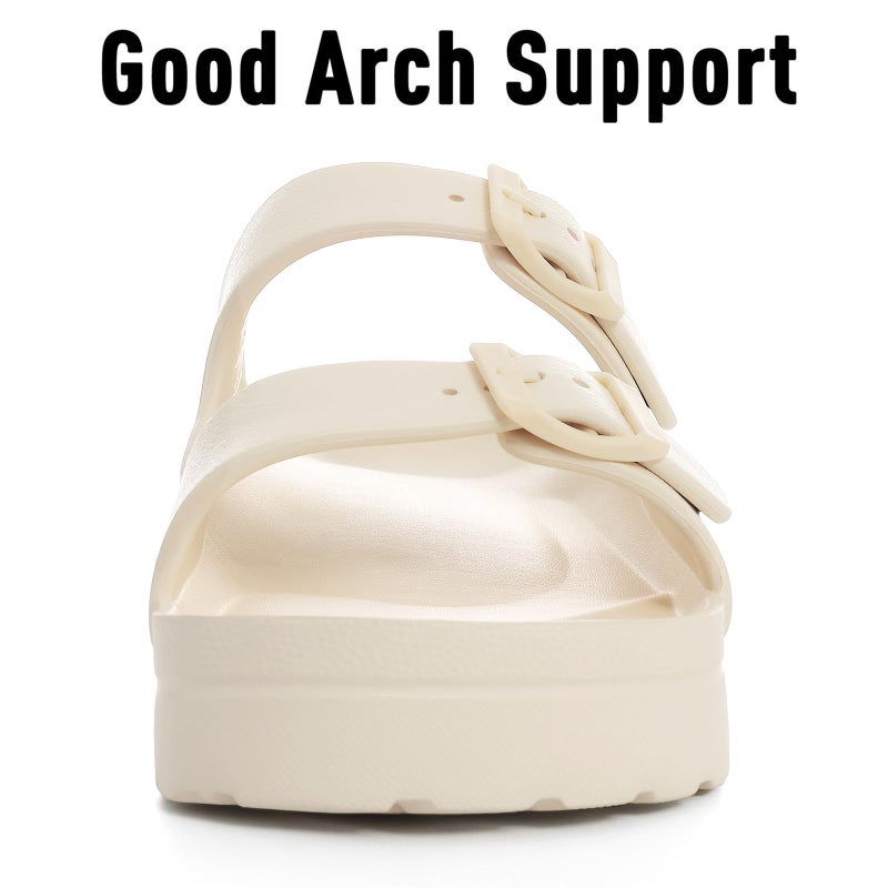 Goosecret Women's Platform Sandals with Arch Support Chunky Lightweight Foam Slip on Slides Comfortable Summer Beach Sandals with Adjustable Buckle Cream White, 39(size 8-8.5) - Image 5